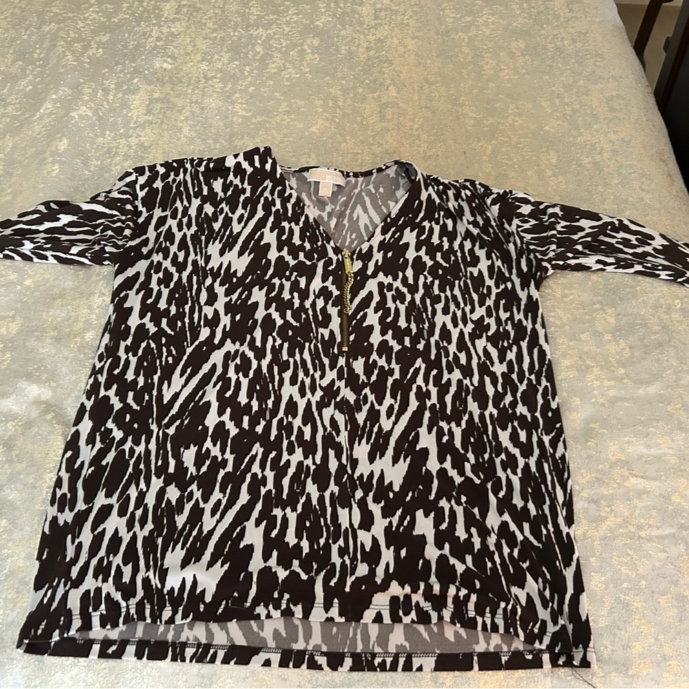 Michael Kors Brown and White Graphic 3/4 Sleeve Blouse